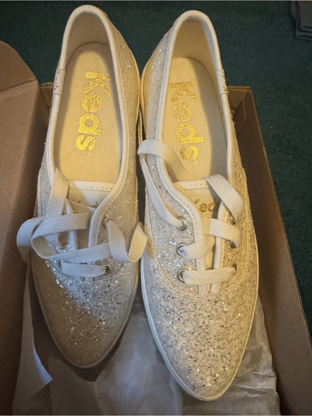 NIB Keds Women's Glitter Lace-Up Sneakers in Ivory Sparkle